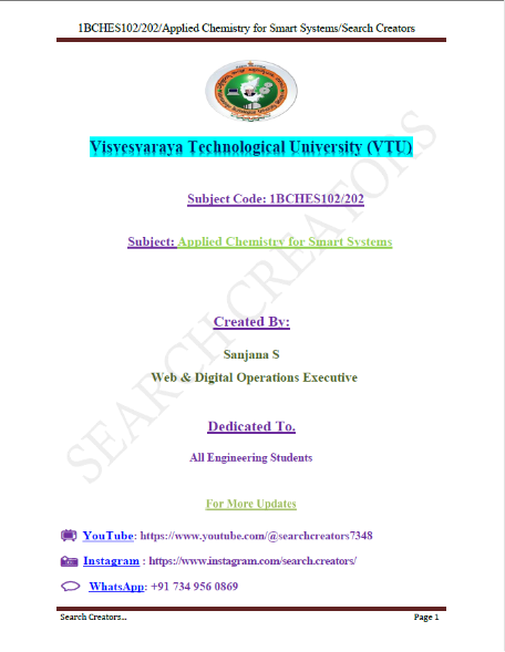 1BCHES102/202 Applied Chemistry for Smart Systems