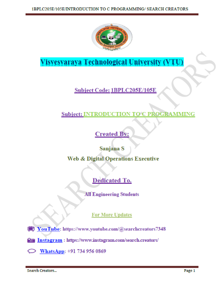 1BPLC205E/105E INTRODUCTION TO C PROGRAMMING