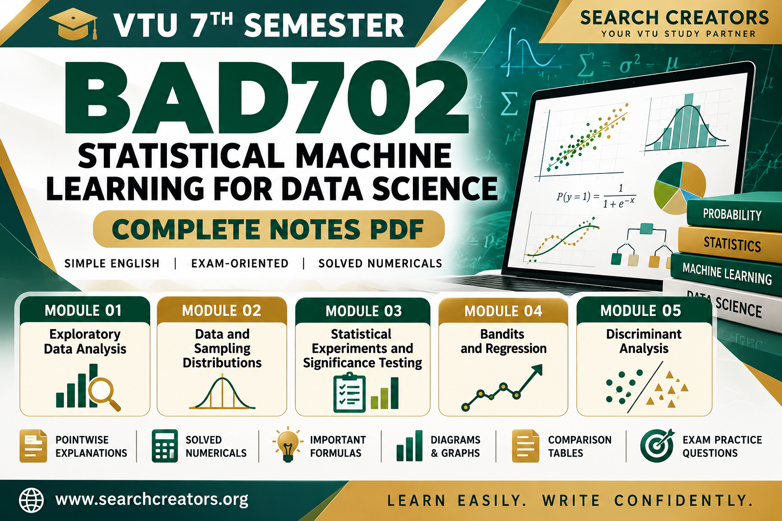BAD702 Statistical Machine Learning for Data Science Notes PDF | VTU 7th Sem | All 5 Modules VTU Notes