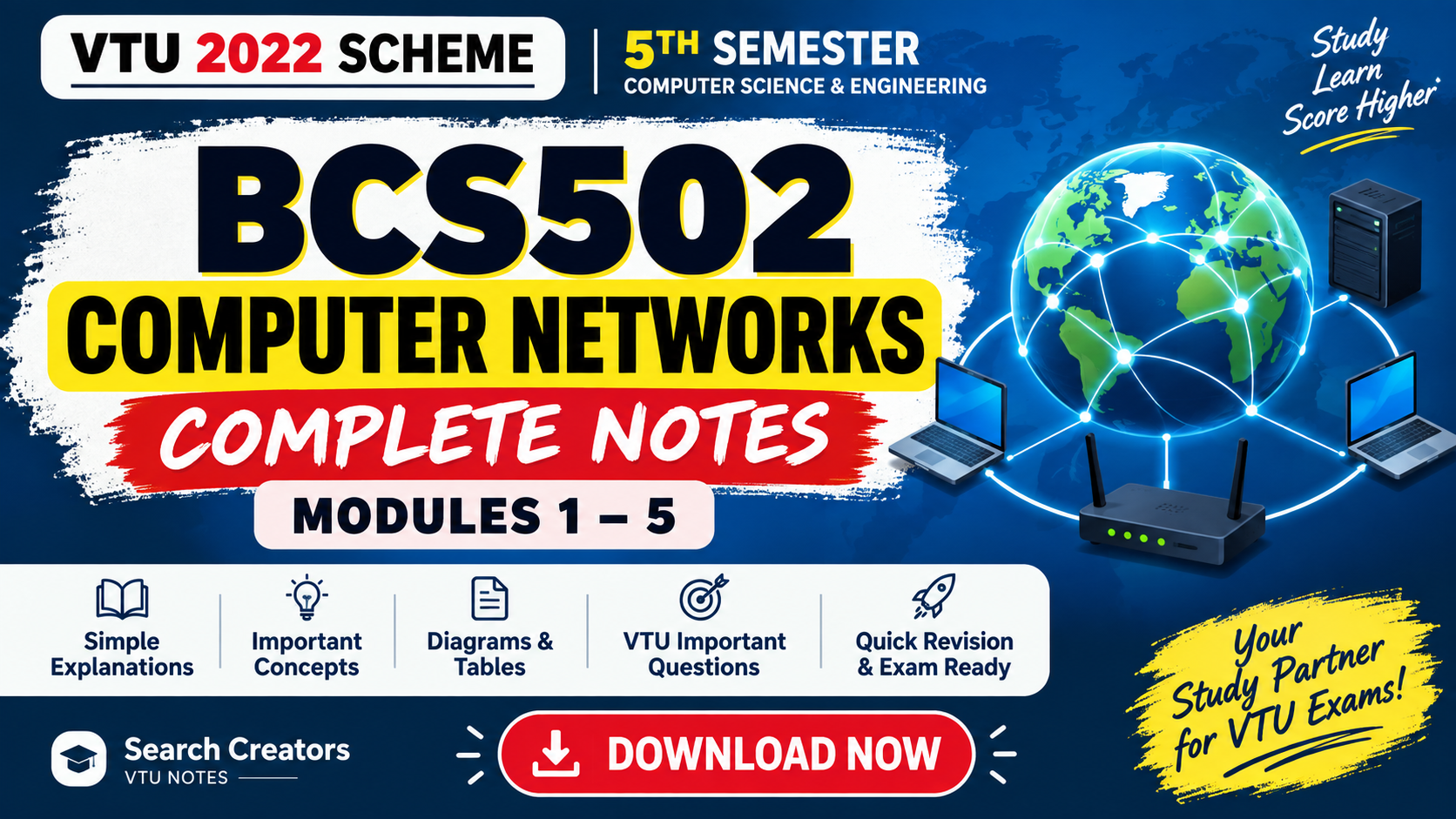 BCS502 Computer Networks Complete Notes Modules 1–5 | VTU 5th Sem 2022 Scheme VTU Notes