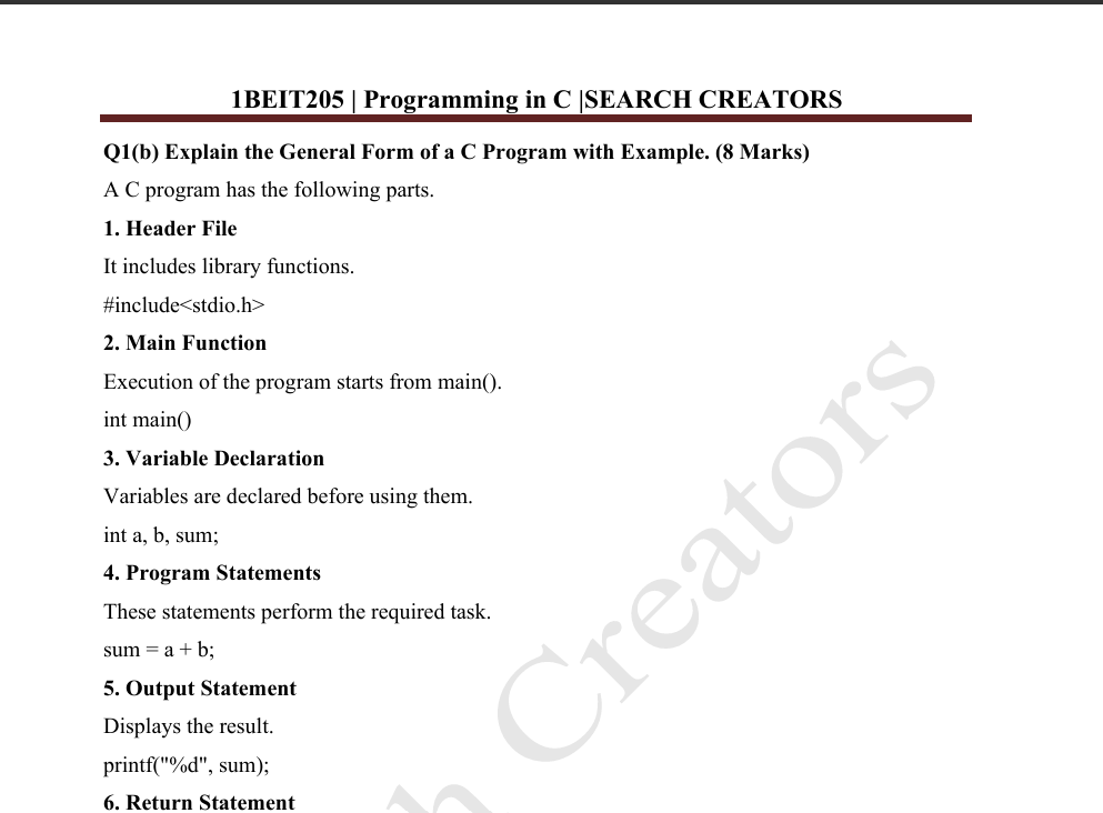 PROGRAMMING IN C MQP SOLUTIONS VTU Notes