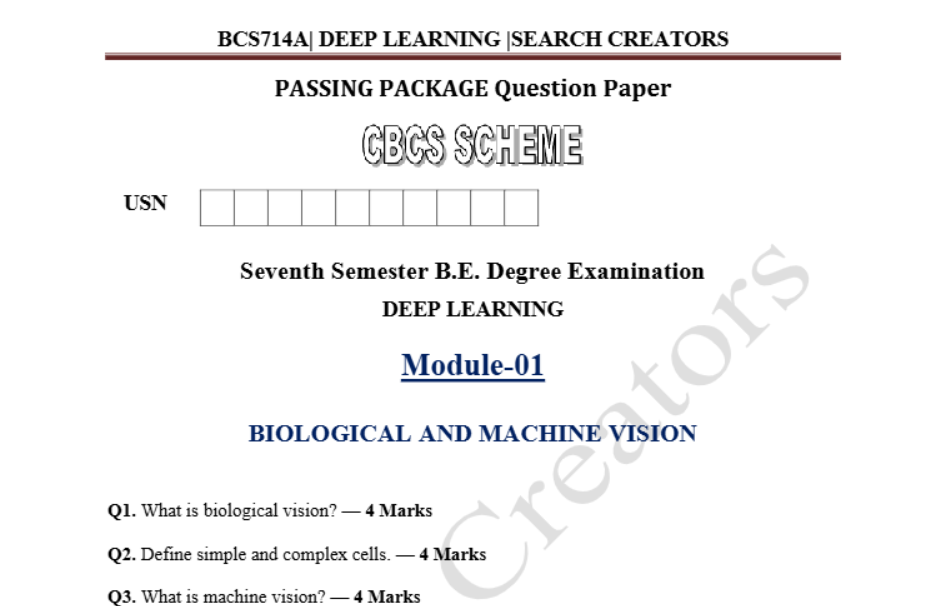 DEEP LEARNING , (BCS714A) - VTU Notes, Model Question Paper, PYQ for CSE Semester 7