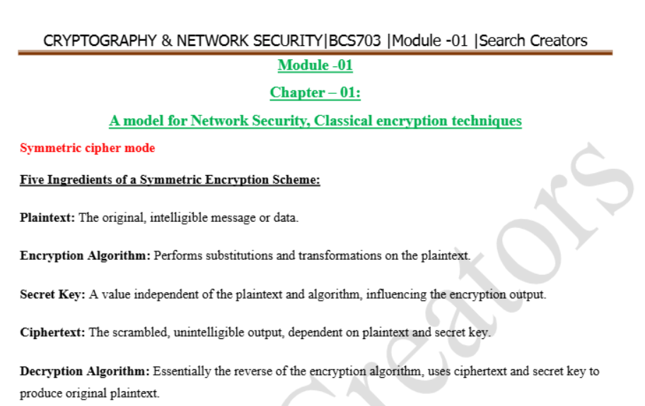 CRYPTOGRAPHY & NETWORK SECURITY ,(BCS703 )  - VTU Notes, Model Question Paper, PYQ for CSE Semester 7