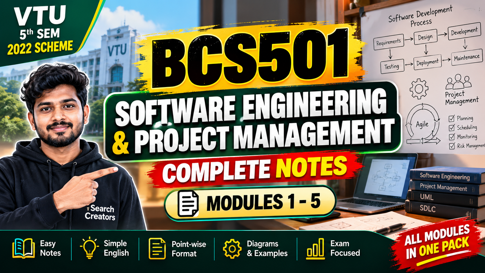 BCS501 Software Engineering & Project Management Complete Notes Modules 1–5 | VTU 2022 Scheme VTU Notes