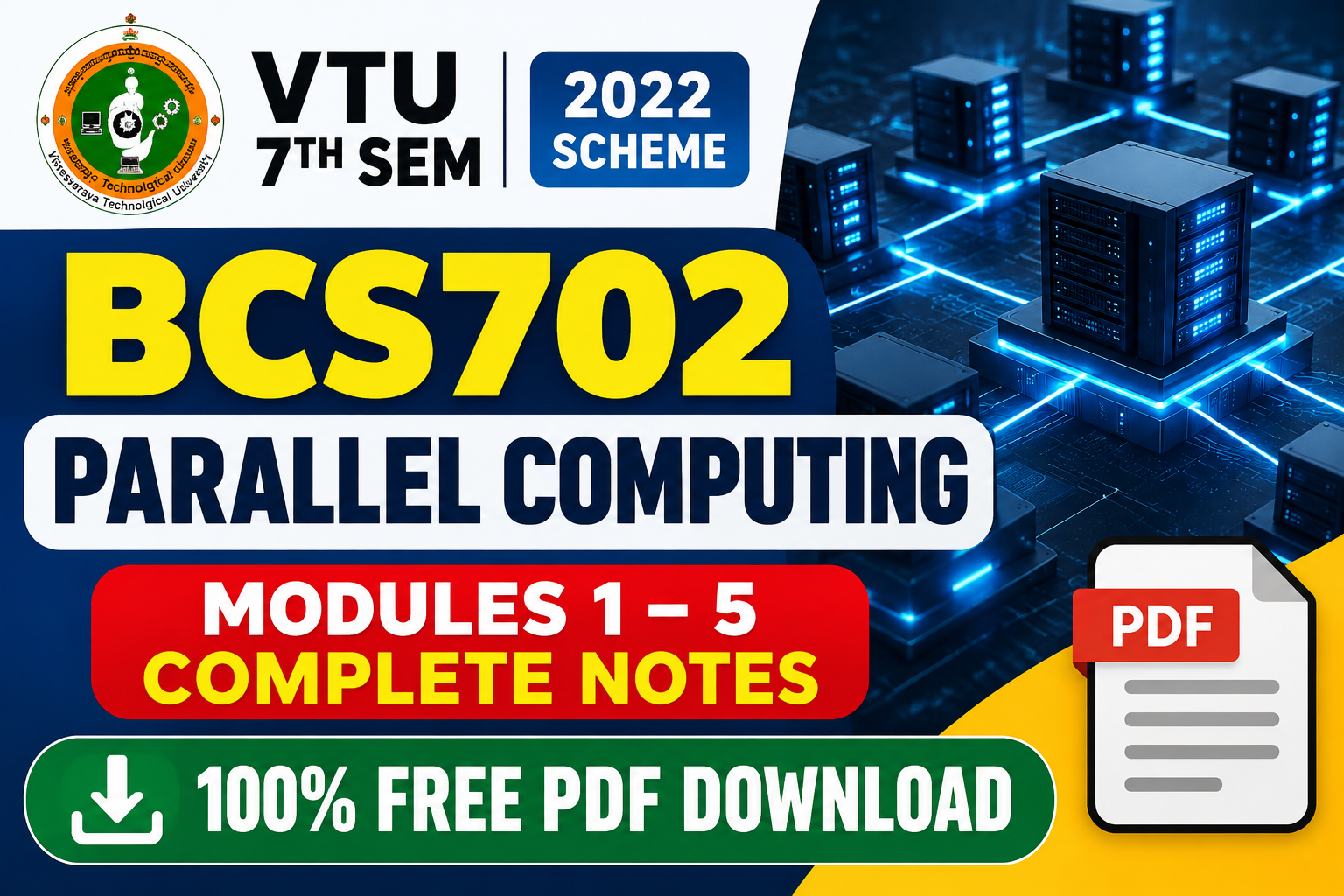 BCS702 Parallel Computing Complete Notes PDF | Modules 1–5 | VTU 7th Sem 2022 Scheme | FREE Download VTU Notes