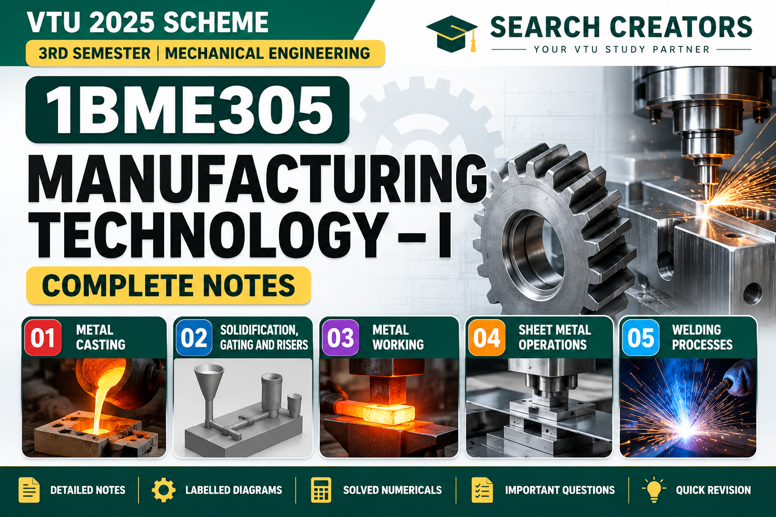 1BME305 Manufacturing Technology 1 Notes PDF | VTU 2025 Scheme 3rd Sem Mechanical | All 5 Modules